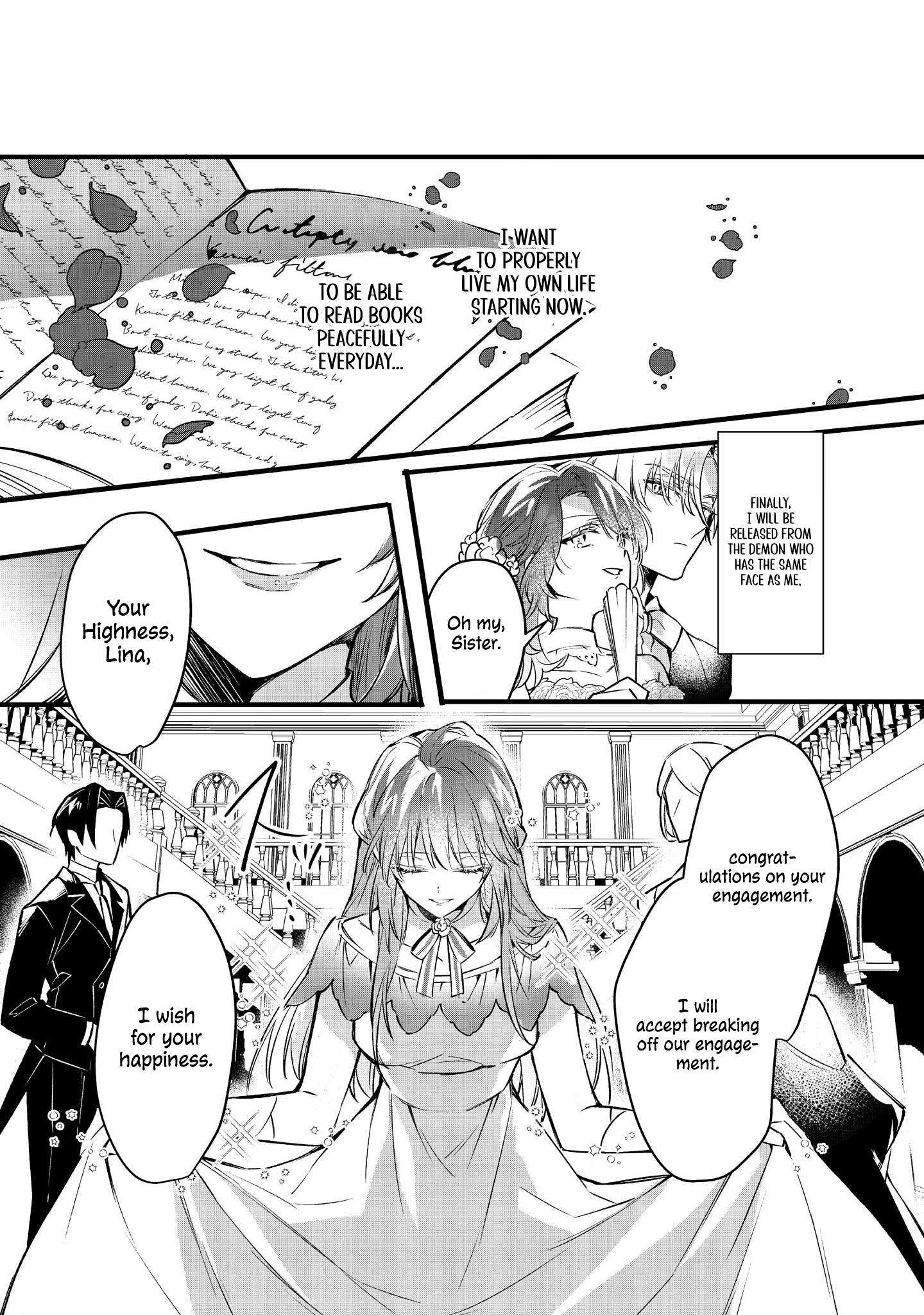 Halaman dari Konyaku Haki Sareta Kaedama Reijou, Hatsukoi no Toshiue Ouji ni Dekiai Sareru Chapter 1