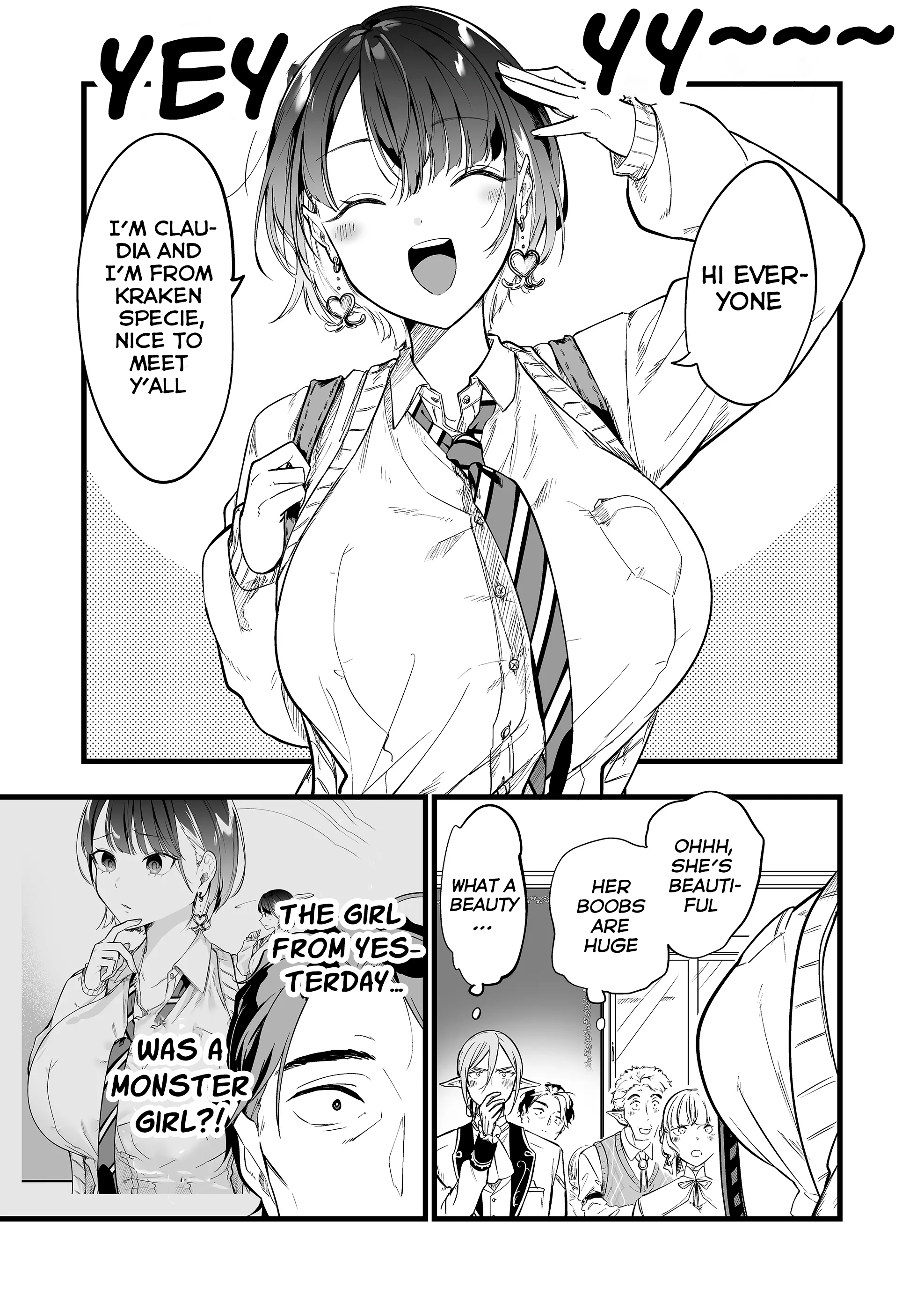Halaman dari "Ano Toki Tasukete Itadaita Monster Musume desu." Isekai Ossan Kyoushi Totsuzen no Moteki ni Konwaku suru Chapter 1