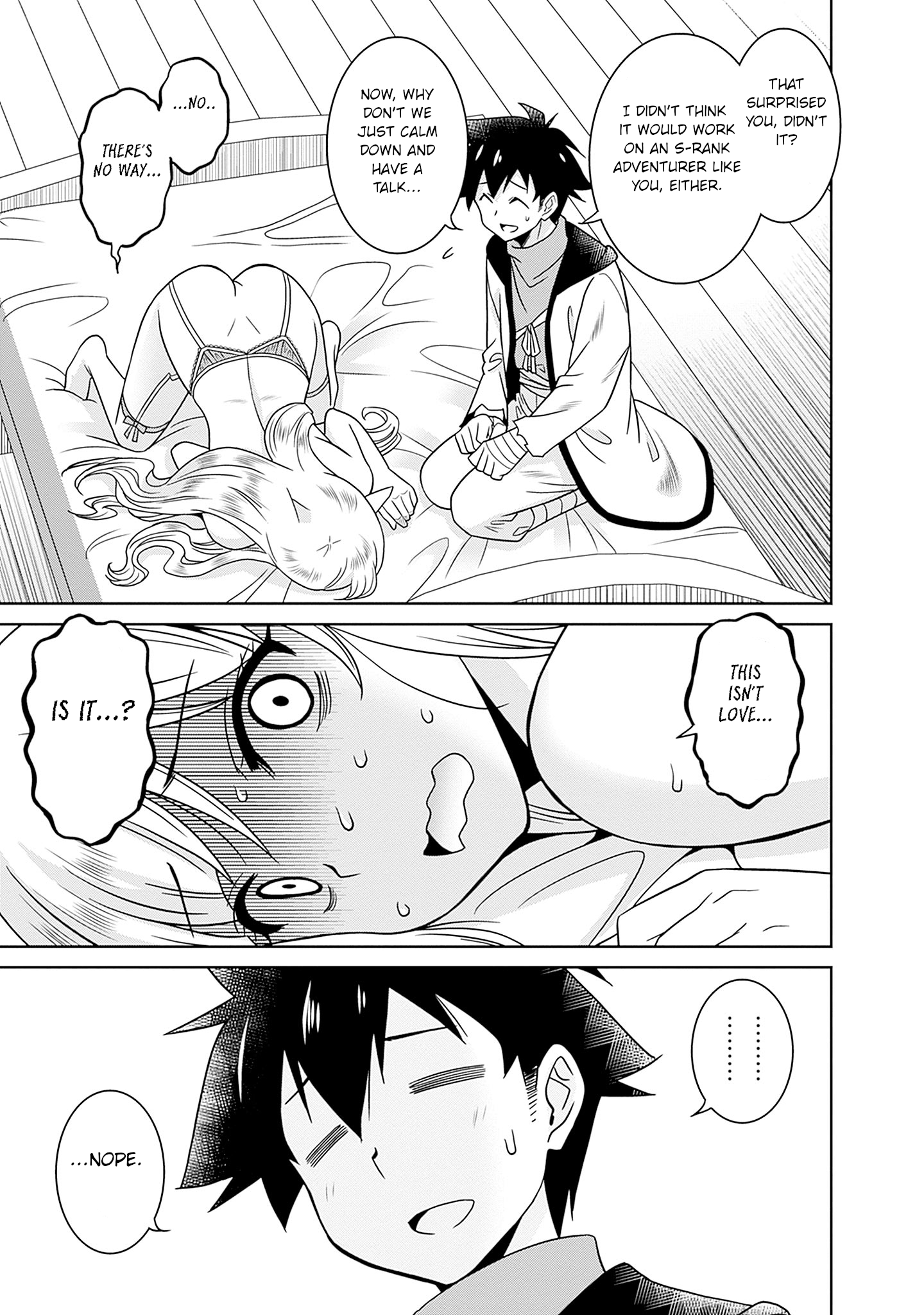 Bishuu Gyakuten Sekai no Cleric ~Bishuu to Teisoukannen ga Gyakutenshita Isekai de Souryo ni Narimashita. Inyoku no Noroi wo Toku Tame ni Harem Party de "Gishiki" Shimasu~ Chapter 4 Page 35