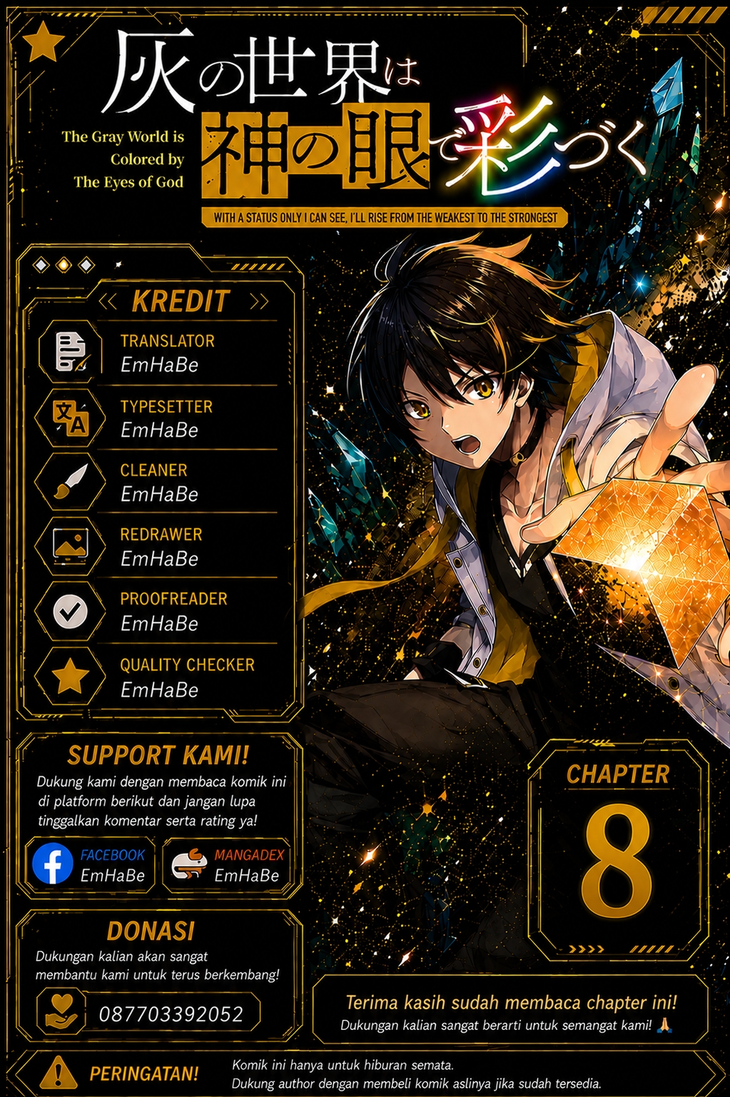 Hai no Sekai wa Kami no Me de Irozuku: Ore dake Mieru Status de, Saijaku kara Saikyou e Kakeagaru Chapter 8 - halaman 1