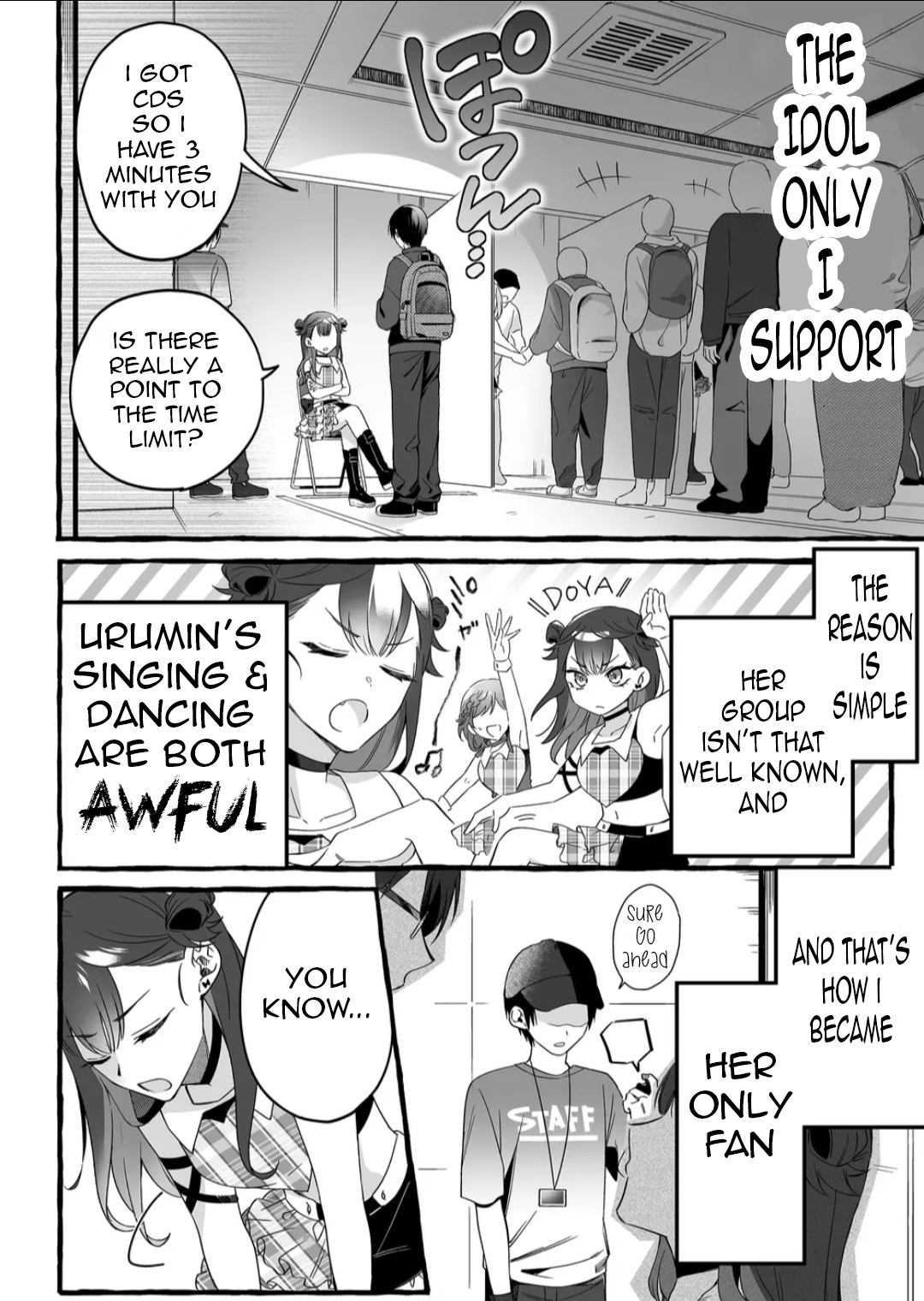 Halaman dari Damedol to Sekai ni Hitori Dake no Fan Chapter 1