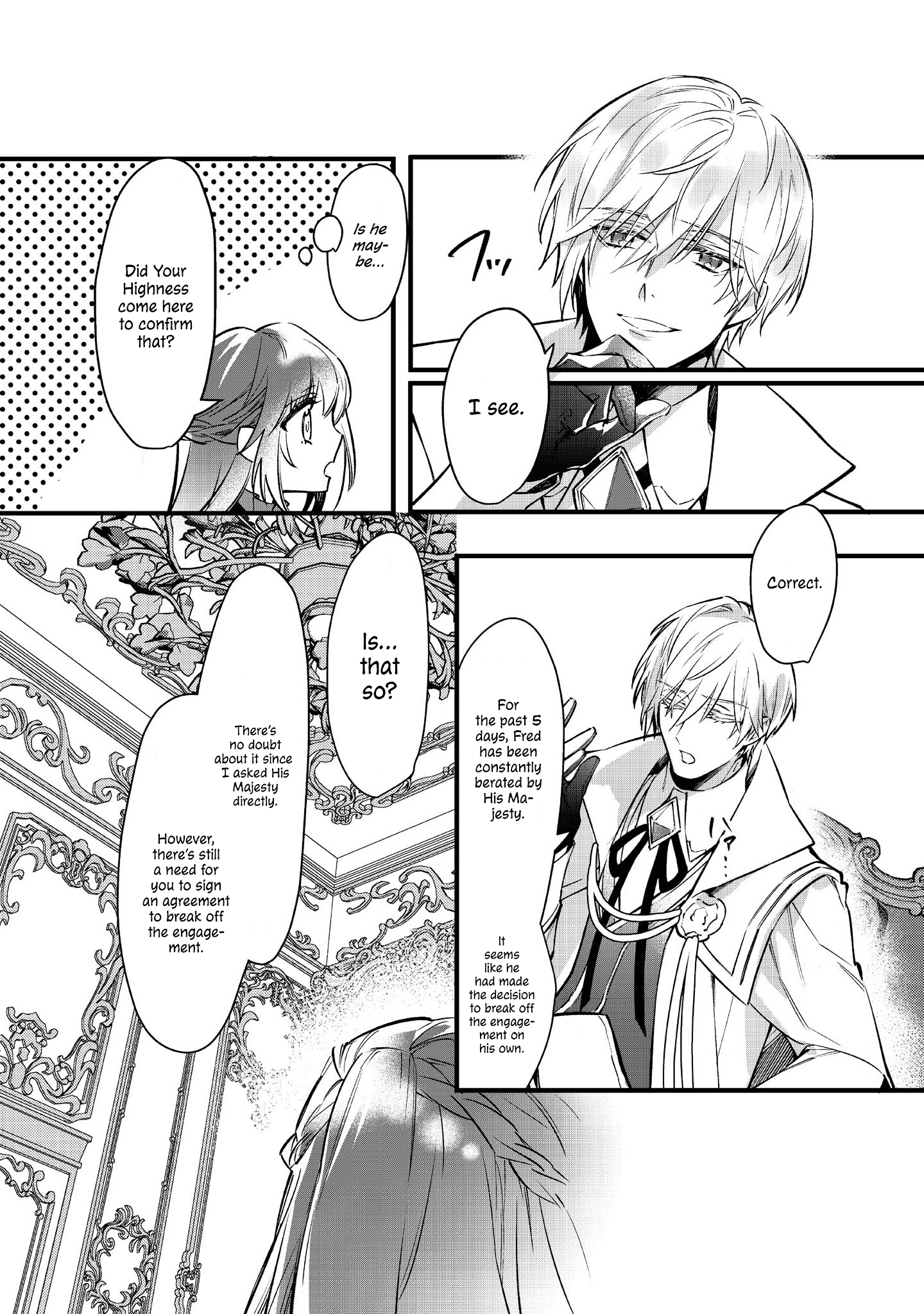 Halaman dari Konyaku Haki Sareta Kaedama Reijou, Hatsukoi no Toshiue Ouji ni Dekiai Sareru Chapter 2