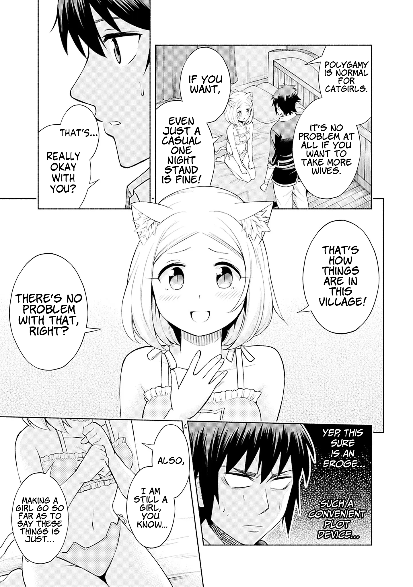 Halaman dari Eroge no Sekai de Slow Life ~Issho ni Isekai Teni shitekita Yarisaa no Daigakusei-tachi ni Tsuihou sareta node, Henkyou de Muteki ni Natte Shin no Heroine-tachi to Yoroshiku Yarimasu~ Chapter 4