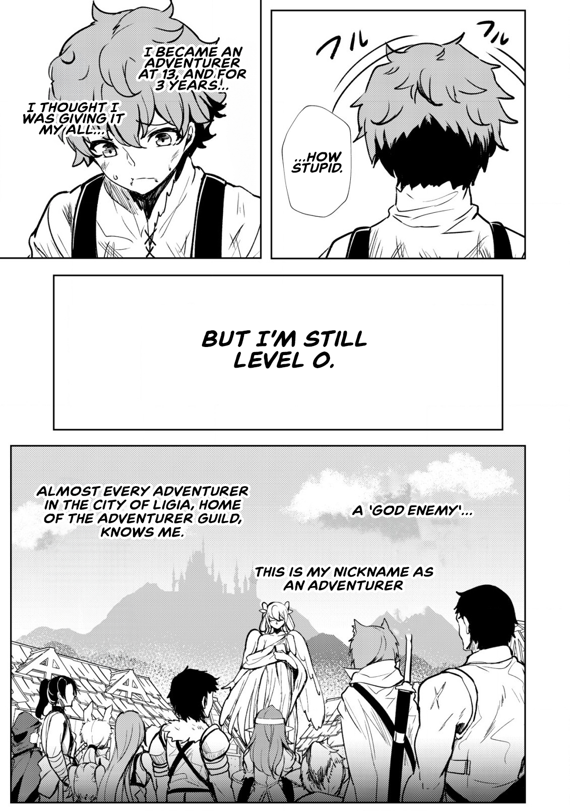 Halaman dari Dore dake Doryoku Shite mo Mannen Level 0 no Ore wa Tsuihou Sareta ~Shin no Teki to Yobareta Shounen wa, Shachiku Megami to Deatte Saikyou no Chikara wo Te ni Ireru~ Chapter 1