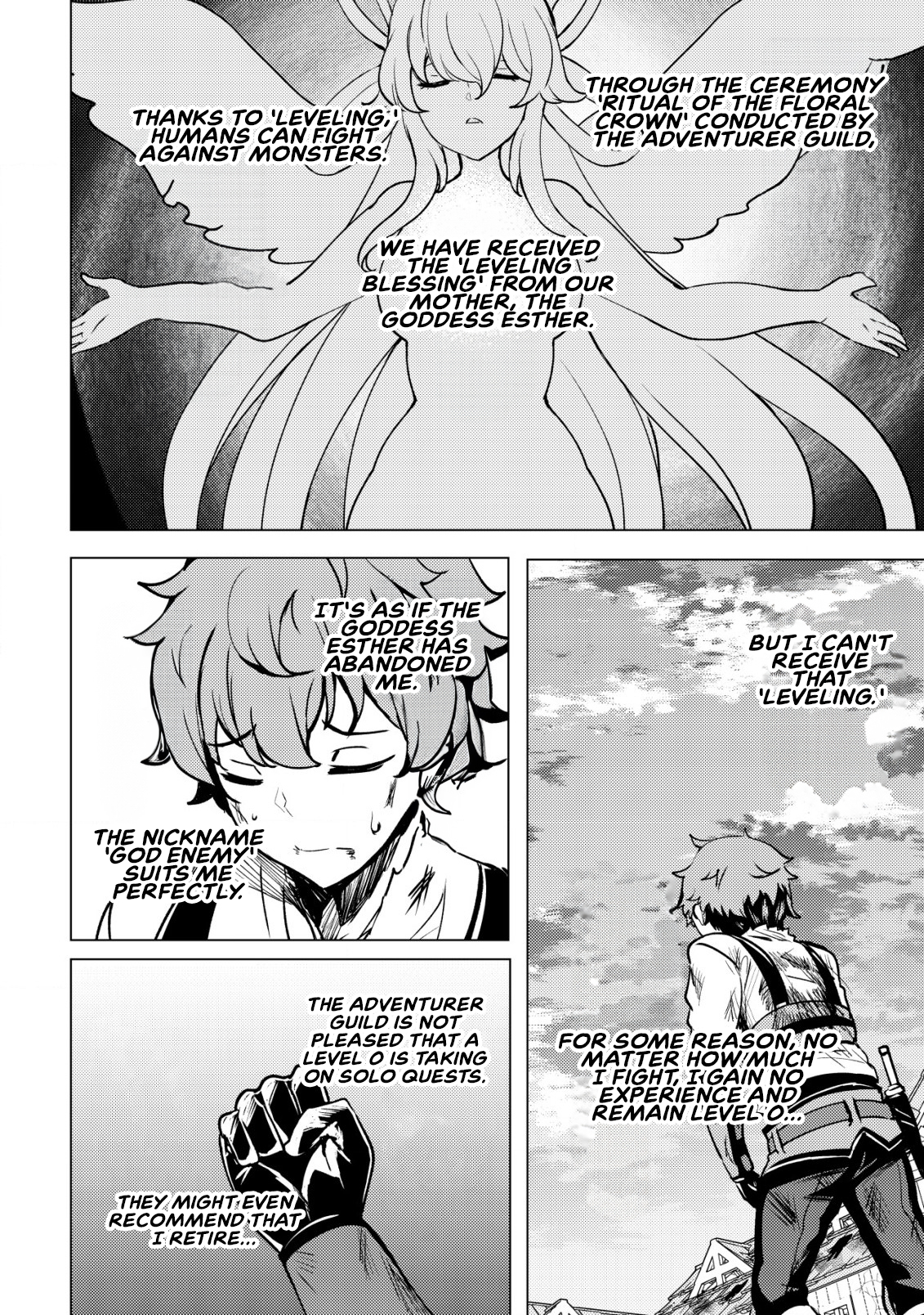 Halaman dari Dore dake Doryoku Shite mo Mannen Level 0 no Ore wa Tsuihou Sareta ~Shin no Teki to Yobareta Shounen wa, Shachiku Megami to Deatte Saikyou no Chikara wo Te ni Ireru~ Chapter 1
