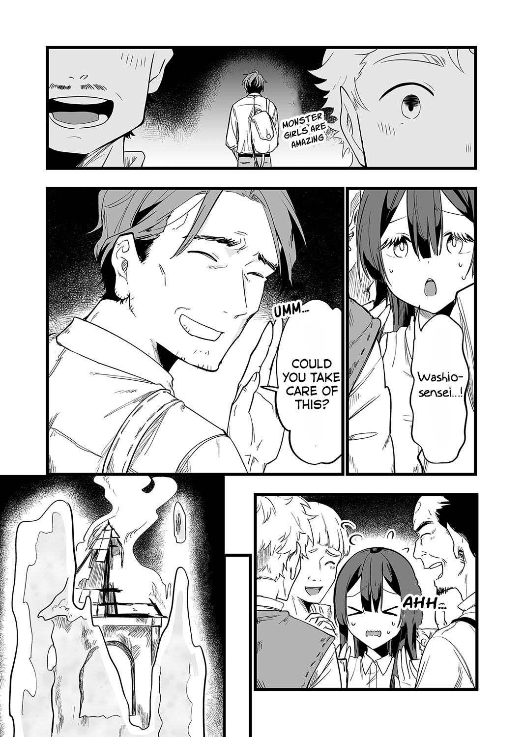 Halaman dari "Ano Toki Tasukete Itadaita Monster Musume desu." Isekai Ossan Kyoushi Totsuzen no Moteki ni Konwaku suru Chapter 6